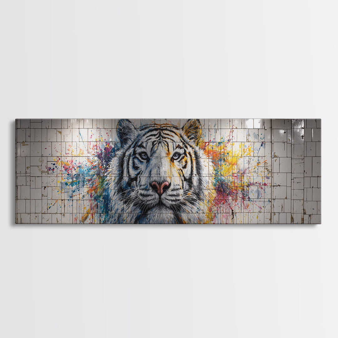 Roaring Tiger Mural Street Art Canvas Print Vibrant Urban Animal Wall Art With Colorful Graffiti For Home Or Office