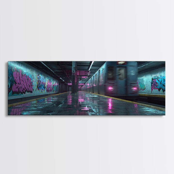 Vibrant Street Art Wolf Mural In Graffiti Tunnel Wall Art Canvas Print Urban Wall Decor For Living Room