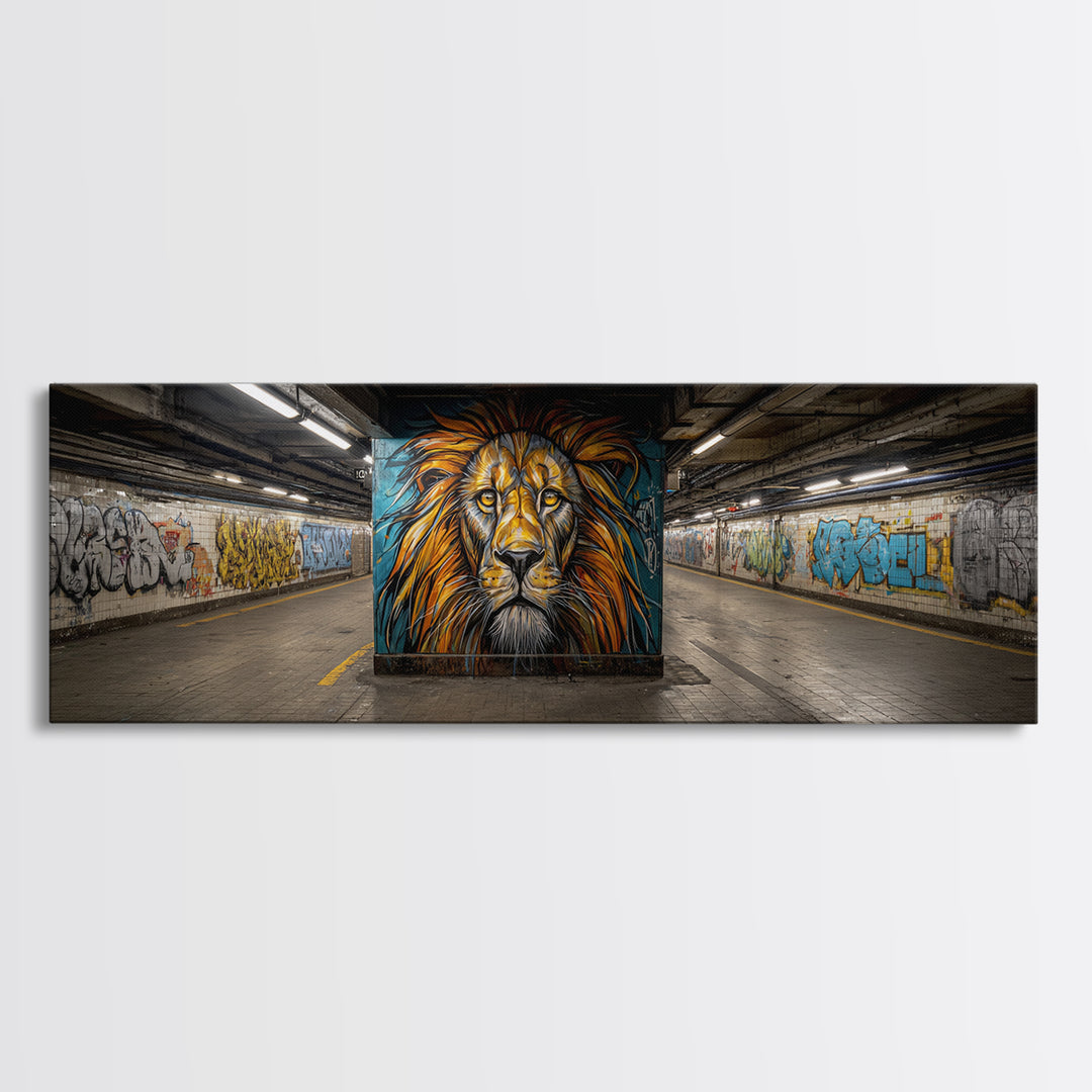 Urban Graffiti Lion Street Art Mural Wall Art Print Framed Canvas Print For Modern Living Room Decor And Trendy Wall Decor