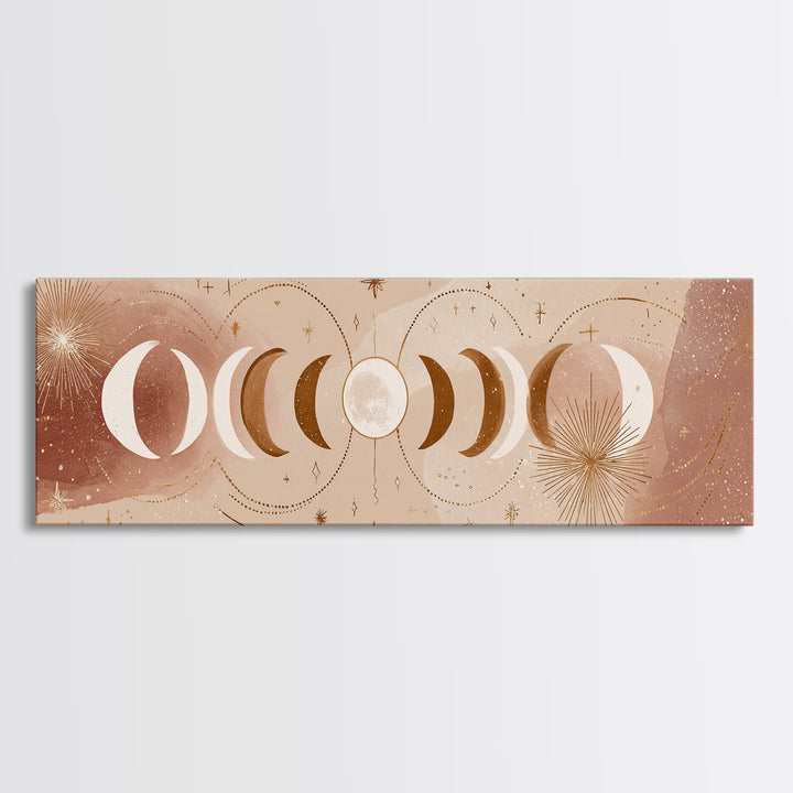 Neutral Moon Phases And Stars Wall Art, Celestial Boho Above Bed Decor, Mystical Lunar Canvas, Modern Bedroom Print, Home Decor