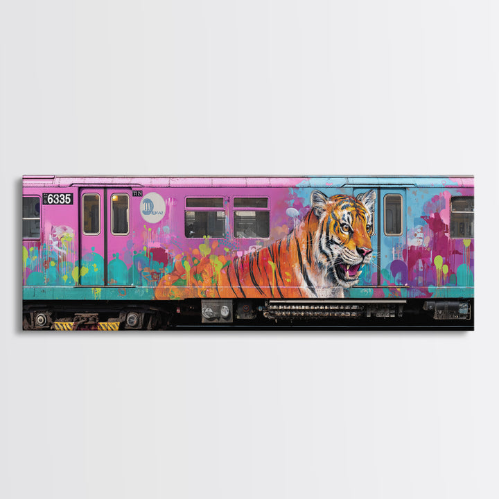 Chicago Train Tiger Street Art Wall Art Canvas Print Urban Graffiti With Bold Animal Design For Office And Home Decor