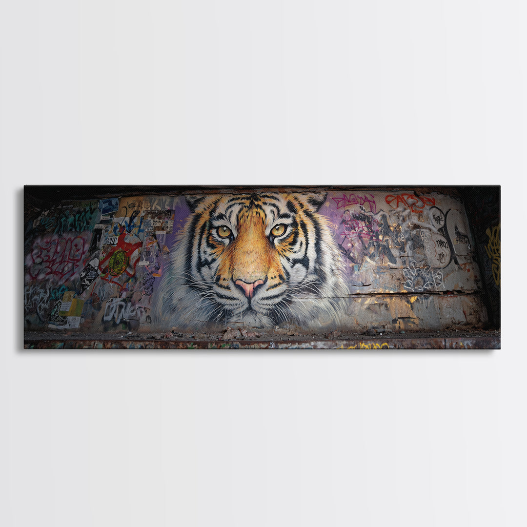 Striking Tiger Mural Street Art Large Wall Art Canvas Print Animal Lover Gift Colorful Urban Decor Vibrant Design
