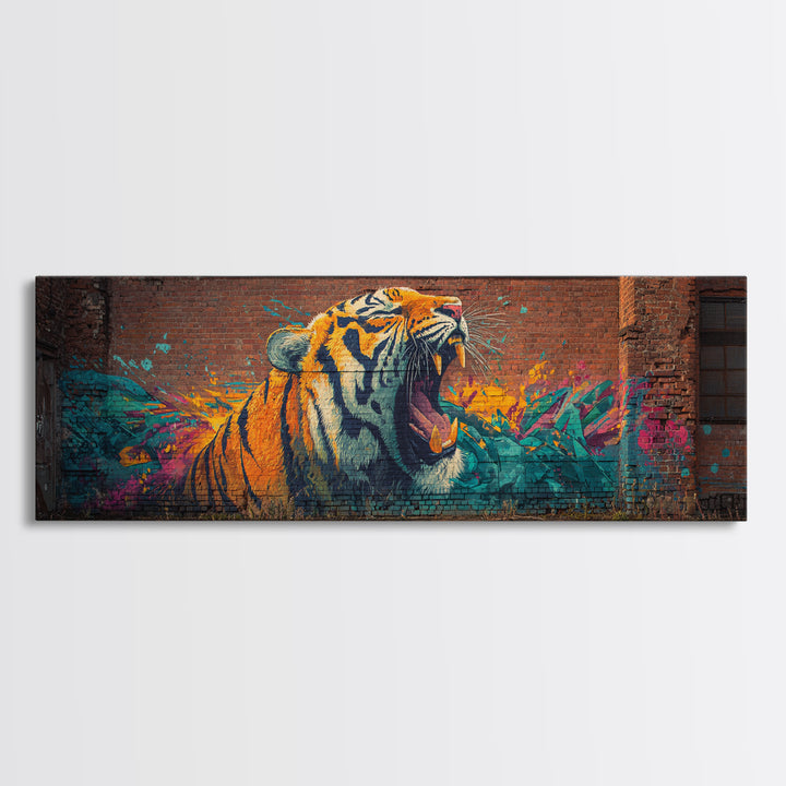 Roaring Tiger Street Art Graffiti Mural Vibrant Colorful Wall Art Framed Canvas Print Urban Home Decor