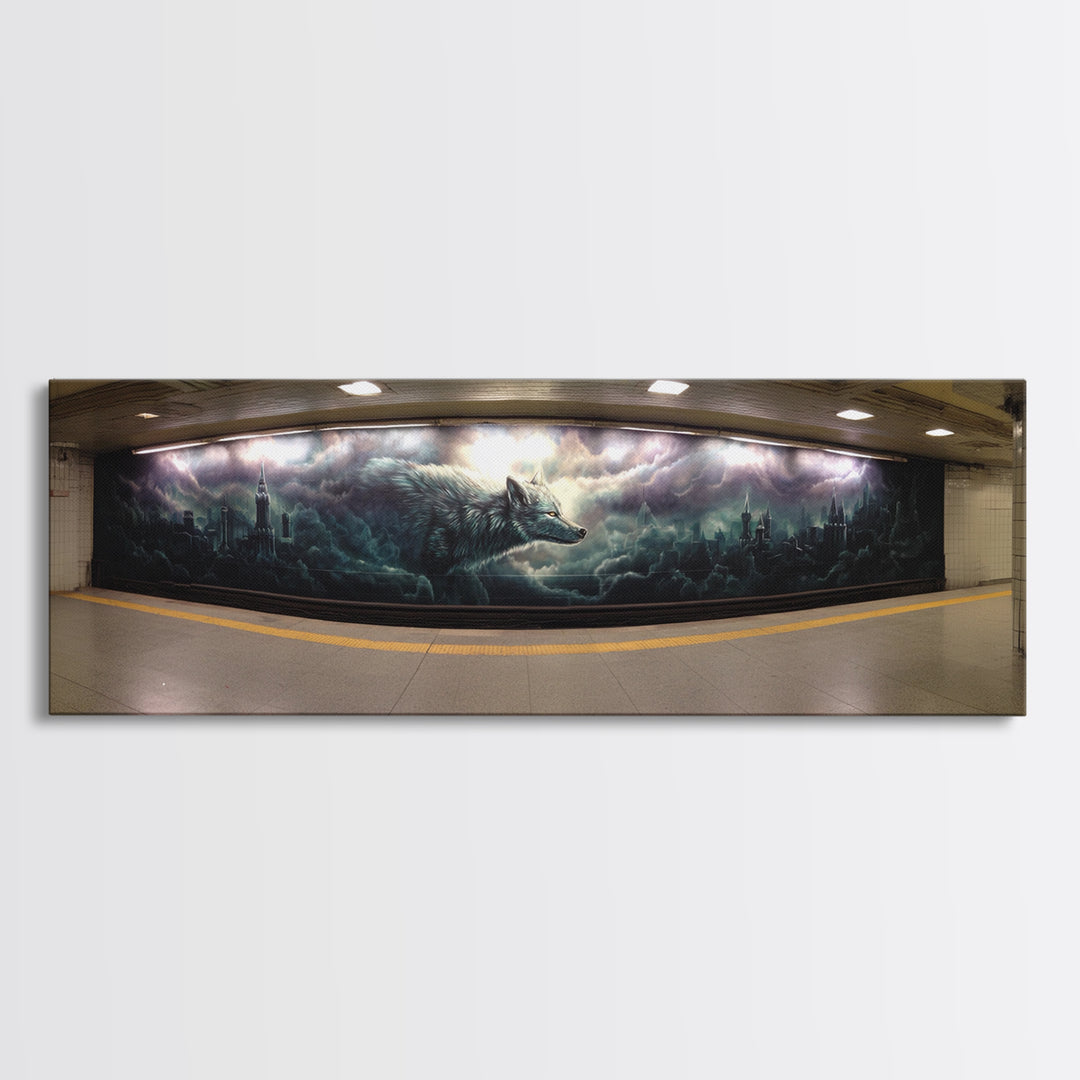 Gothic Wolf Underground Graffiti Style Mural Canvas Print Wall Art For Dark Moody Home Decor And Contemporary Art
