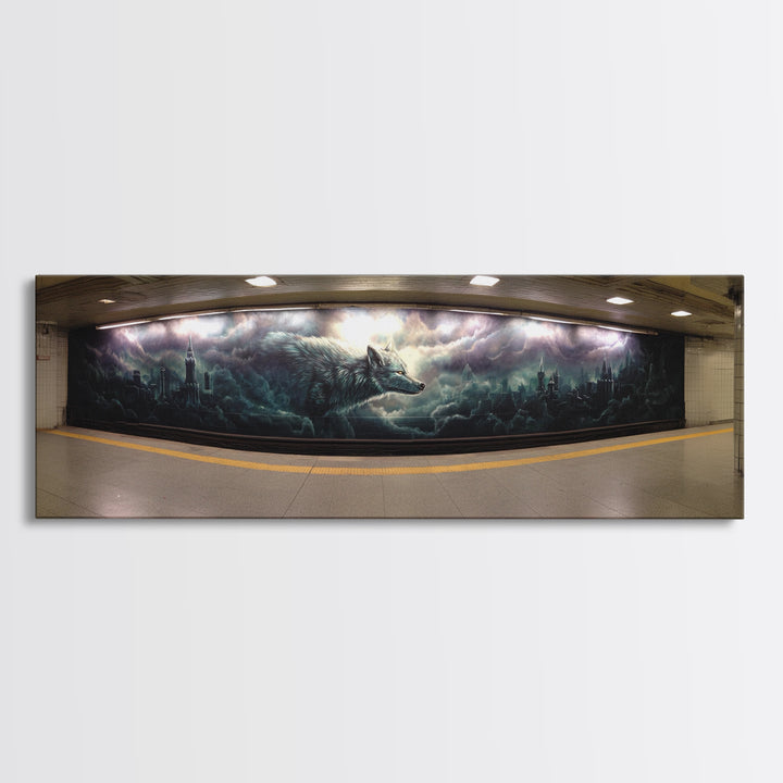 Gothic Wolf Underground Graffiti Style Mural Canvas Print Wall Art For Dark Moody Home Decor And Contemporary Art