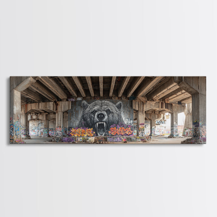 Urban Graffiti Street Art Bear Mural Photography Wall Decor Framed Canvas Print Modern Wall Art