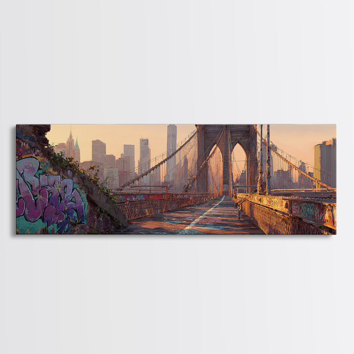 Sunlit Urban Bridge Graffiti Street Scene Original Art Framed Canvas Print Urban Wall Decor Modern Wall Art