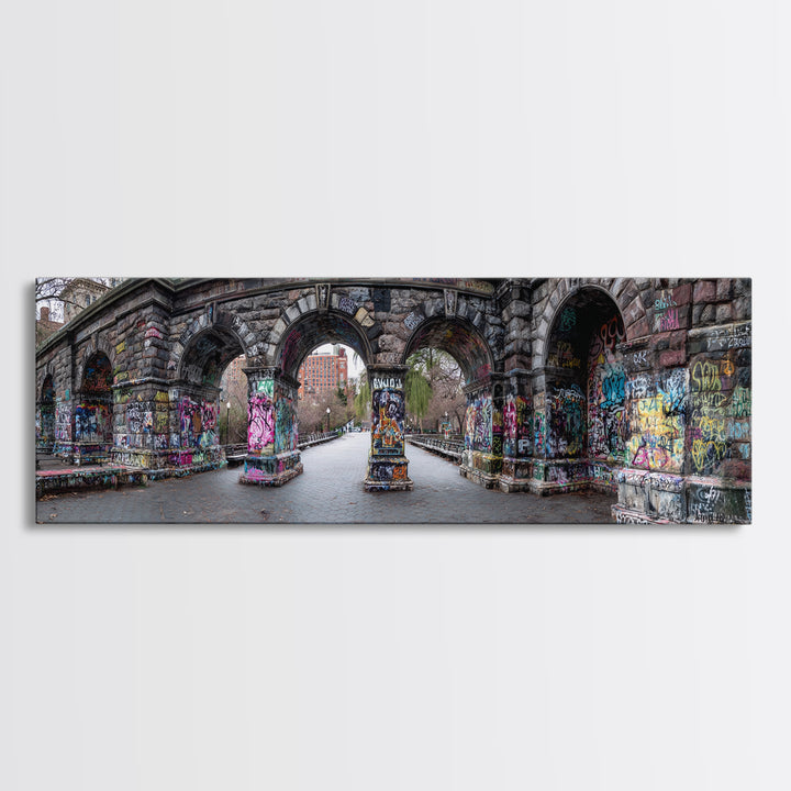 Gothic Urban Stone Archway Decorated With Graffiti In City Park Wall Art Framed Canvas Print