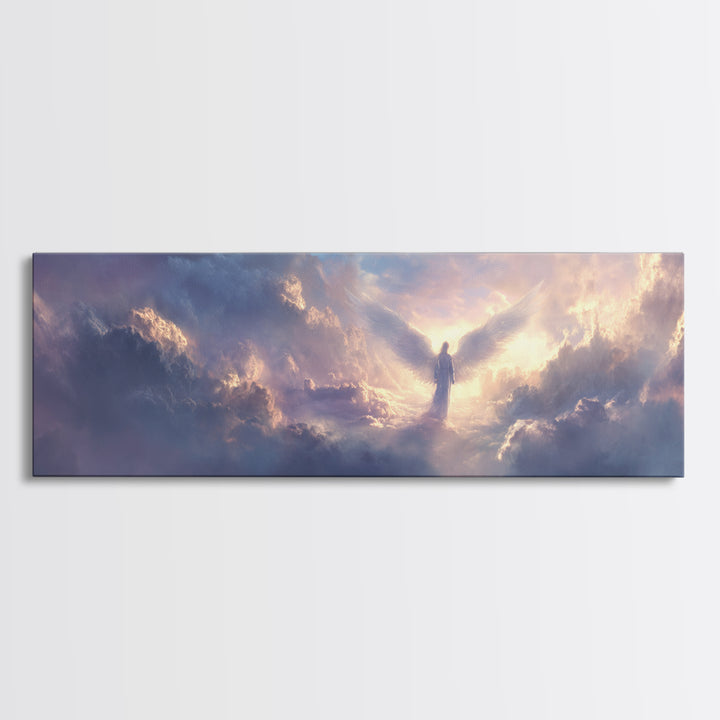 Angel In Clouds Spiritual Landscape Wall Art Framed Canvas Print Inspirational Home Decor