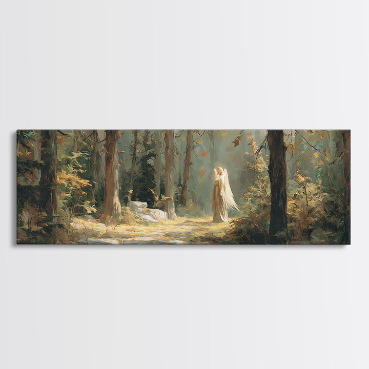 Mystical Angel In Forest Fantasy Art Scene Canvas Print Ideal For Bedroom Wall Art And Enchanting Home Decor Gift