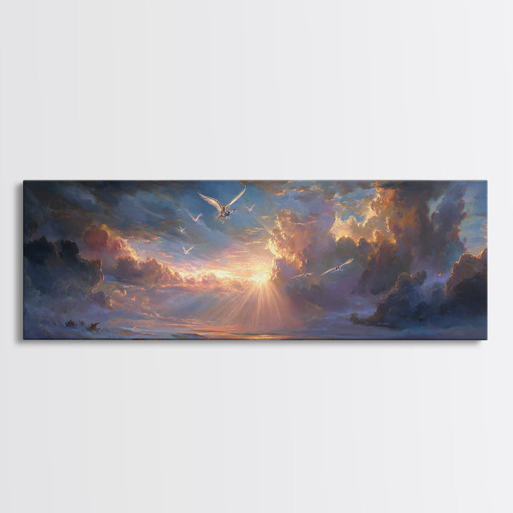 Dramatic Sunrise Over Stormy Sea Wall Art, Coastal Seascape Canvas Print, Inspirational Nature Decor, Living Room Wall Art