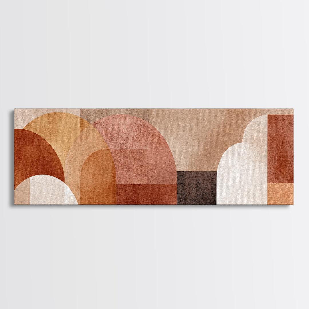 Terracotta Geometric Arches Wall Art, Neutral Abstract Shapes, Boho Modern Art Home Decor, Mid Century Framed Canvas Print