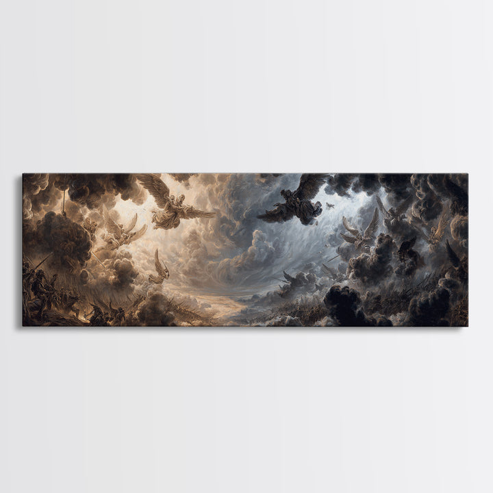 Epic Battle Scene With Angels And Warriors Dramatic Baroque Art Wall Art Framed Canvas Print For Home