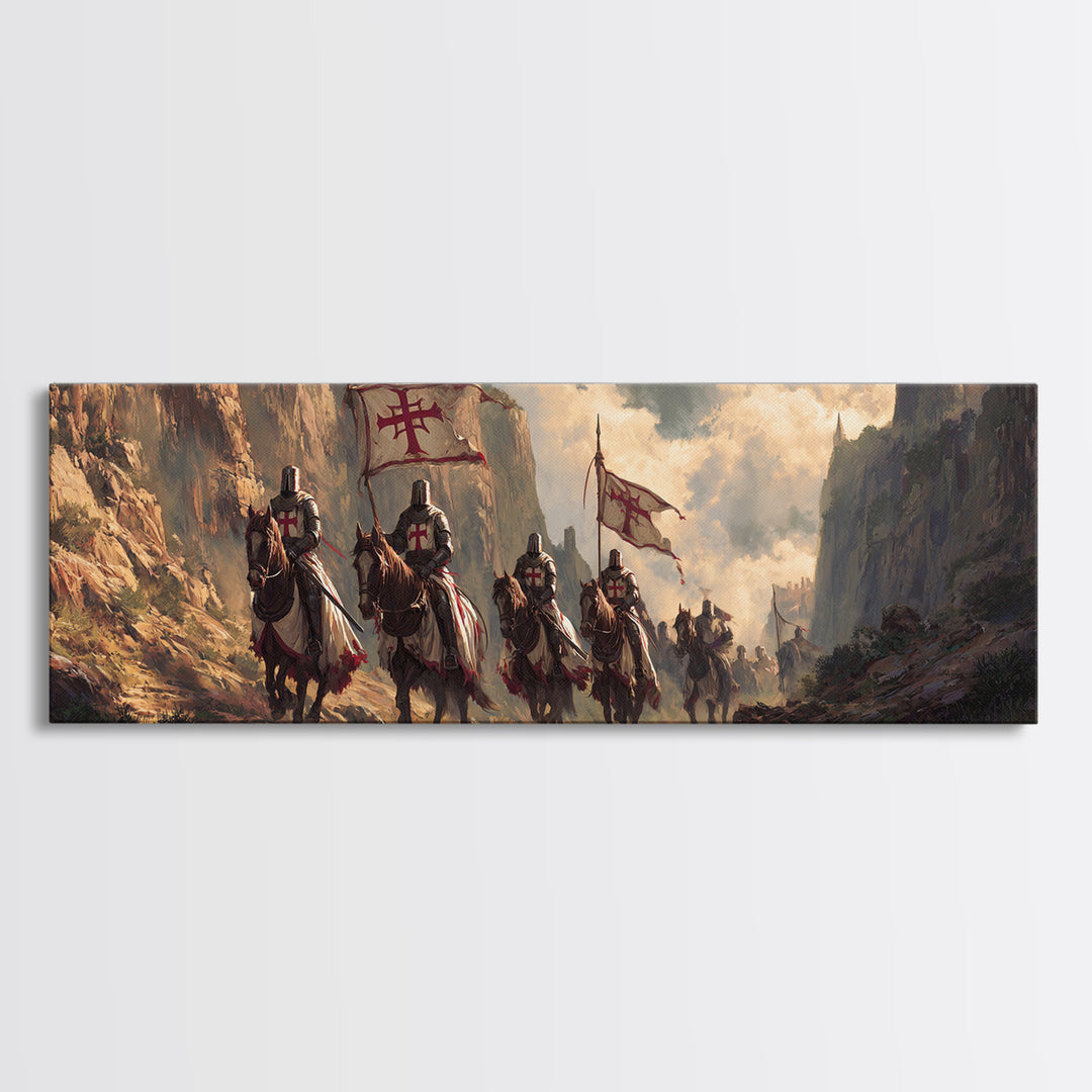 Medieval Knights On Horseback Dramatic Historical Landscape Oil Painting Wall Art Framed Canvas Print