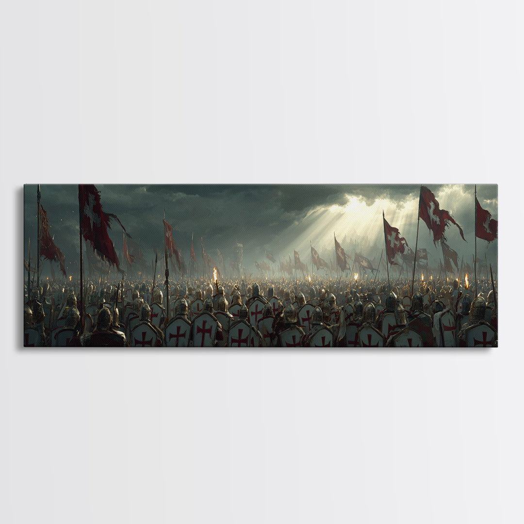 Medieval Crusader Knights Preparing For Battle Under Stormy Sky Wall Art Canvas Print For Historical Home Decor And Office
