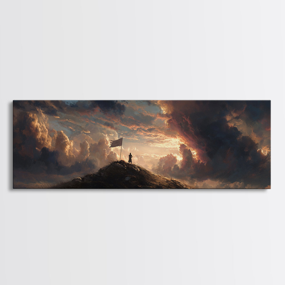 Dramatic Dawn Mountain Cliff Edge Painting Wall Art Framed Canvas Print Majestic Scenic Nature Landscape Decor