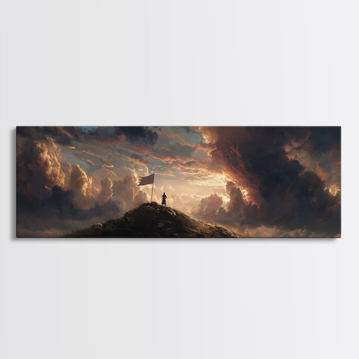 Dramatic Dawn Mountain Cliff Edge Painting Wall Art Framed Canvas Print Majestic Scenic Nature Landscape Decor