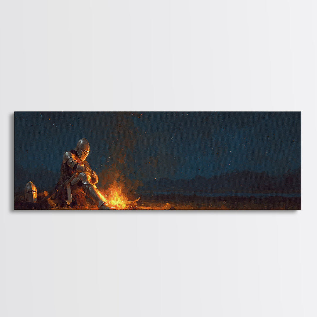 Medieval Knight Moist By Campfire Oil Painting Reproduction Canvas Print Classic Historical Wall Art Decor