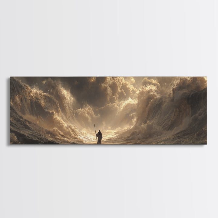 Majestic Knight Standing With Sword Against Intense Lightning Cloudscape Dramatic Wall Art Canvas Print