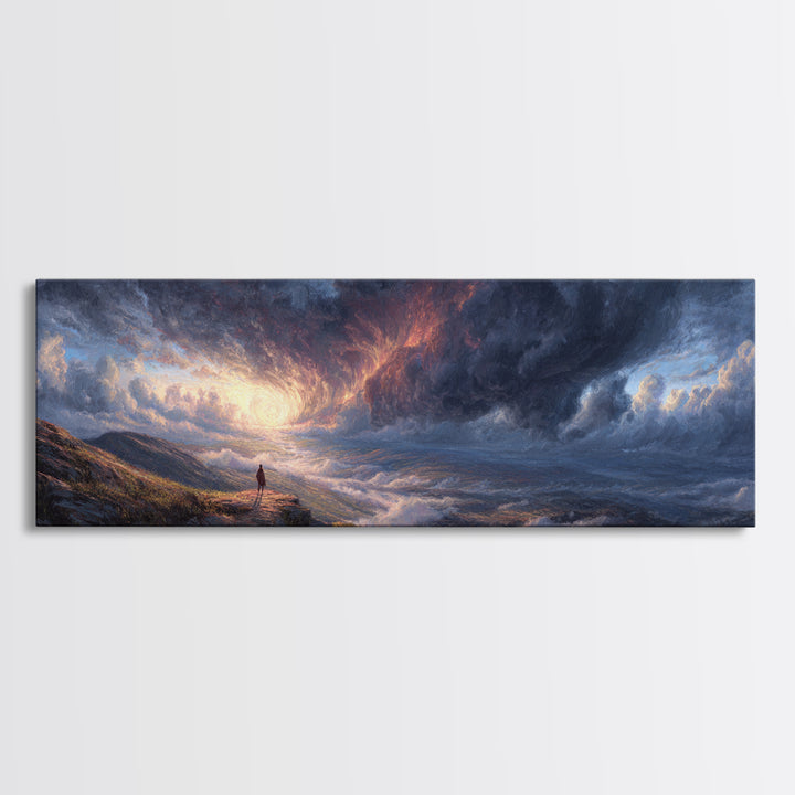 Moody Dramatic Ocean Sky Painting Wall Art Framed Canvas Print Landscape Art with Captivating Sunrise for Living Room and Office