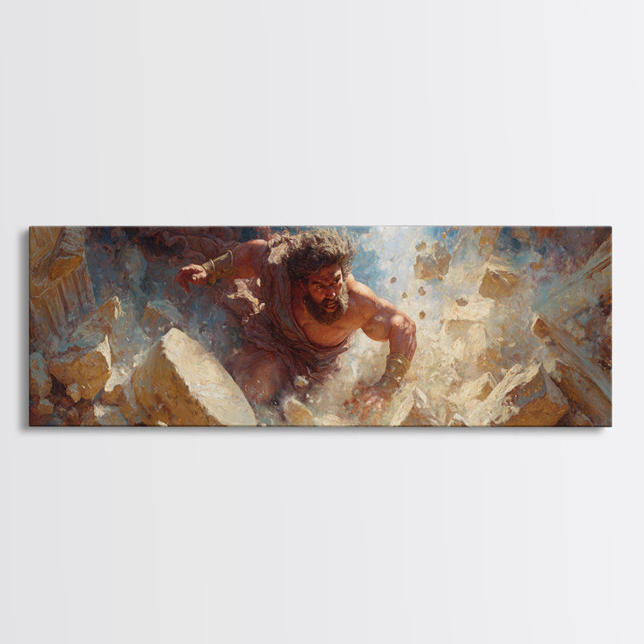 Strong Mythological Giant Breaking Rocks Epic Fantasy Painting Wall Art Canvas Print