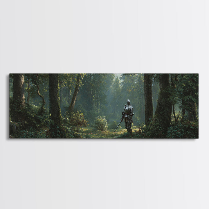 Medieval Knight Forest Scene Framed Canvas Print Romantic Fantasy Painting Wall Art for Living Room Decor and Office Wall
