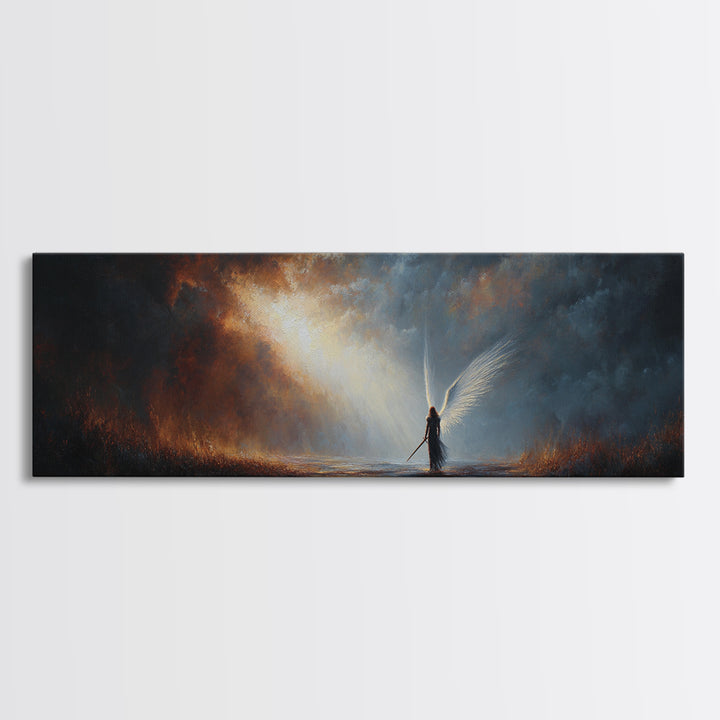 Vibrant Sunset Over Battlefield With Knight and Fallen Warriors Canvas Print Dramatic Medieval Wall Art For Home and Office Decor