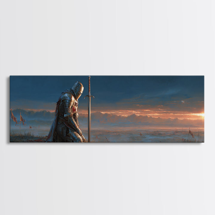 Knights In Shining Armor Fantasy Epic Warrior Landscape Wall Art Framed Canvas Print