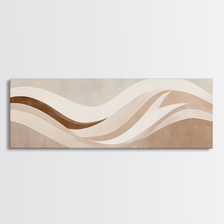 Minimalist Beige Wave Wall Art, Soft Abstract Canvas Print, Neutral Wabi Sabi Home Decor, Long Horizontal Wall Decor Print