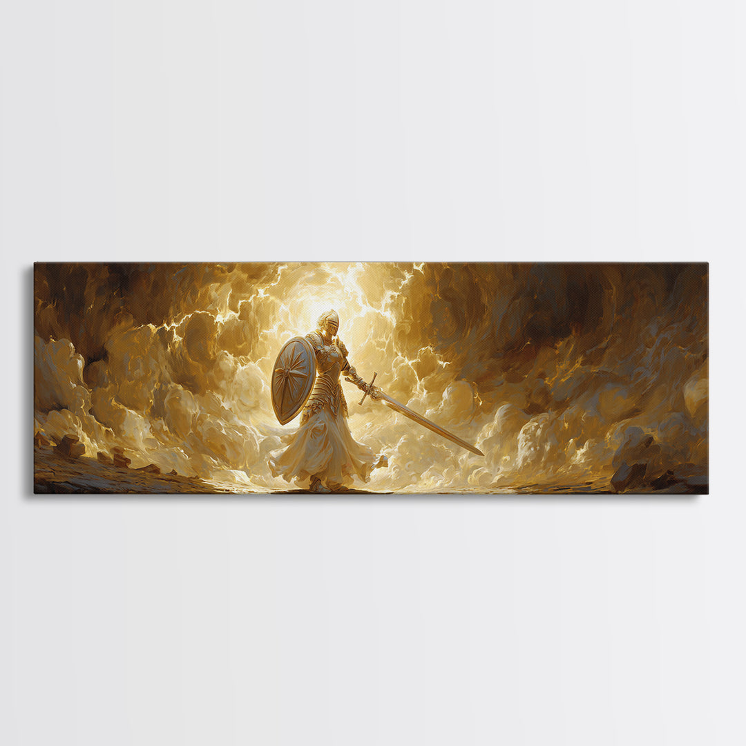 Radiant Angel Warrior With Sword Canvas Print, Christian Fantasy Wall Art, Spiritual Decor, Inspirational Gift For Him, Modern Home Decor
