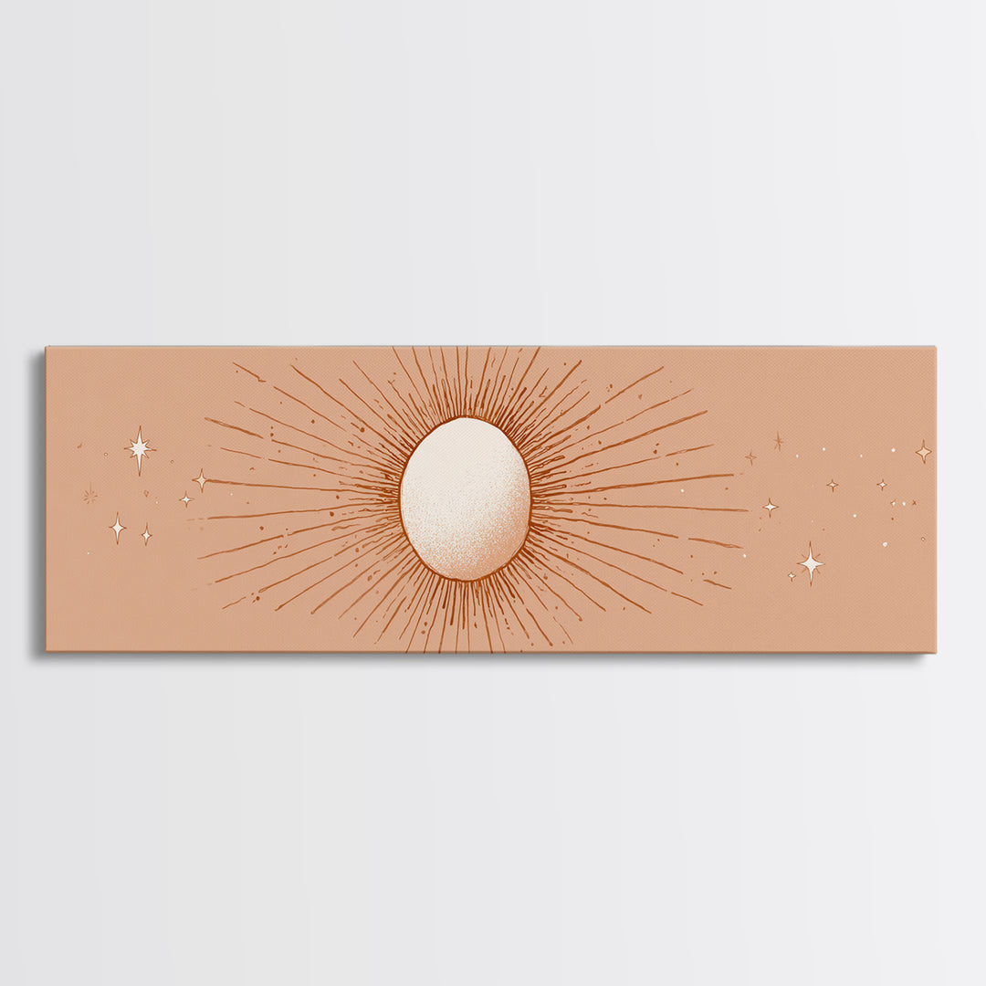 Radiant Sun Celestial Wall Art, Peach Minimalist Canvas Print, Boho Sun And Moon Decor, Spiritual Bedroom Wall Decor Print