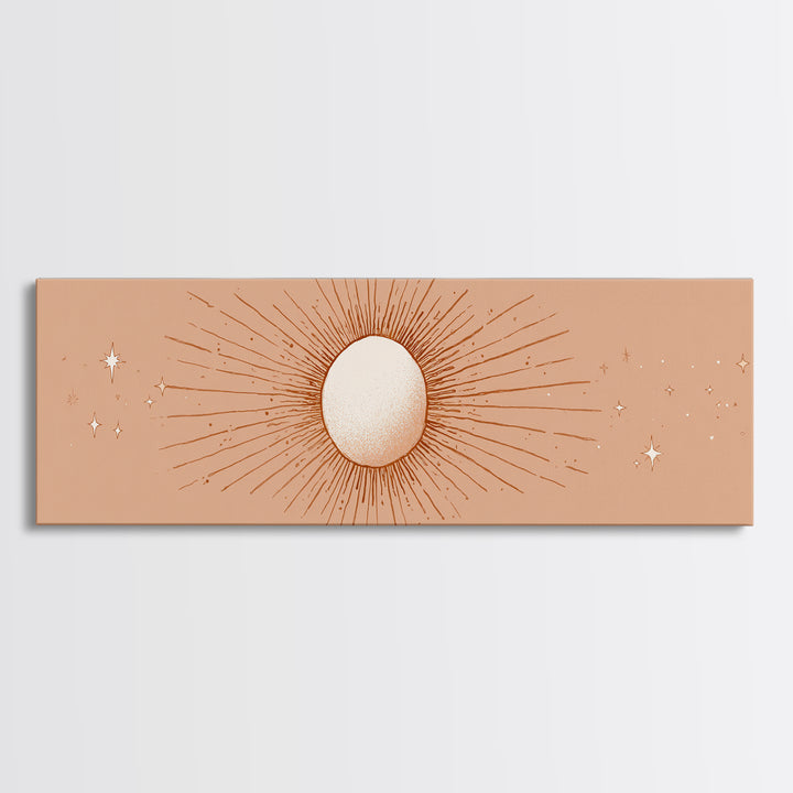 Radiant Sun Celestial Wall Art, Peach Minimalist Canvas Print, Boho Sun And Moon Decor, Spiritual Bedroom Wall Decor Print