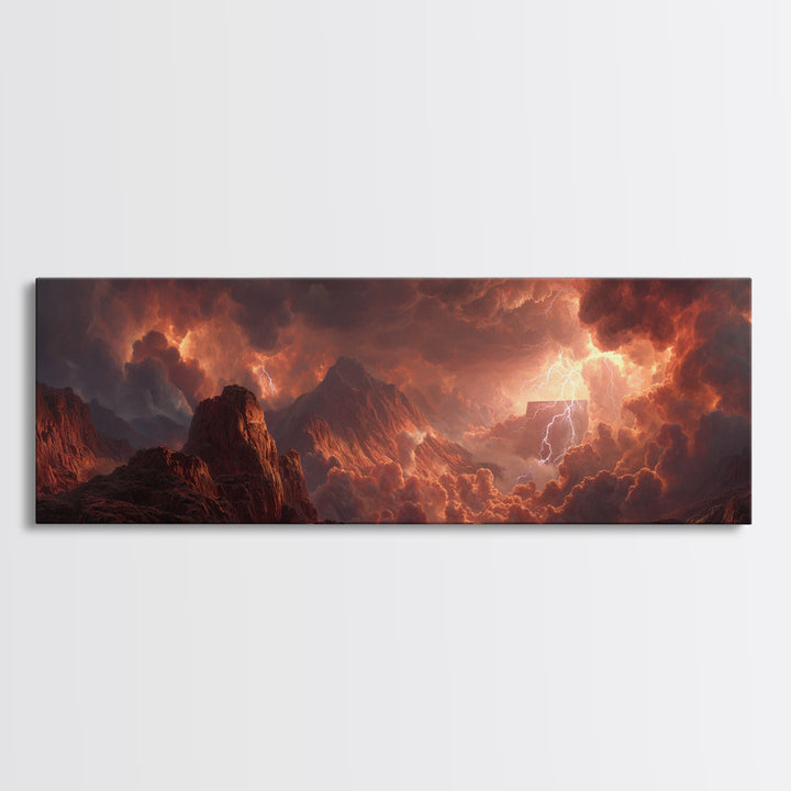 Fiery Storm Over Mountainous Landscape Landscape Wall Art Canvas Print For Powerful And Dramatic Home Decor