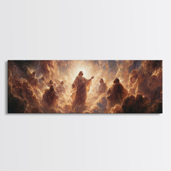 Radiant Ascension Of Christ Surrounded By Disciples Religious Wall Art Framed Canvas Print Spiritual Home Decor