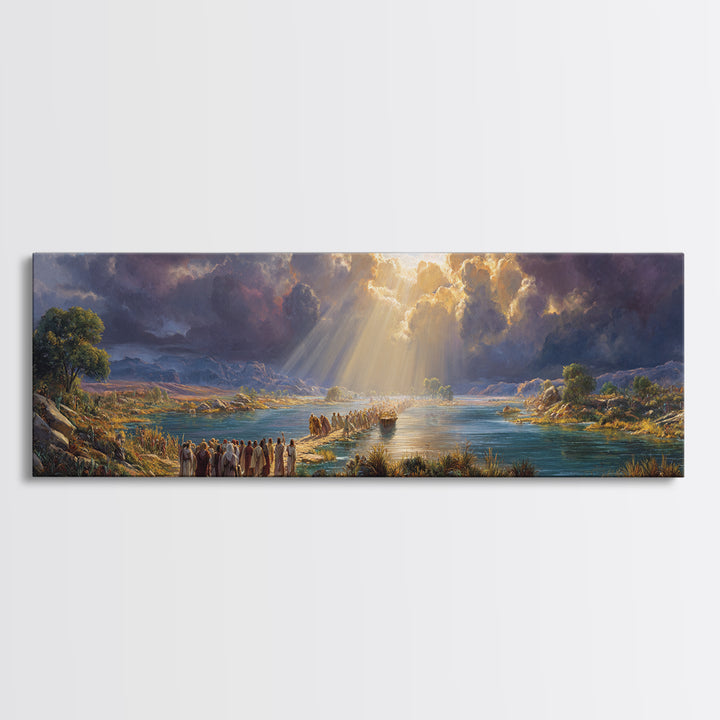 Beautiful Dramatic Sunset Landscape Over River With Walking People Fine Art Print Wall Art For Living Room Framed Canvas Print