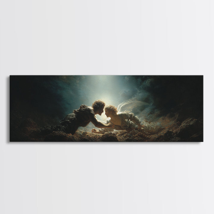 Romantic Mythical Lovers Surrounded By Dramatic Light Fine Art Painting Framed Canvas Print For Wall Decor