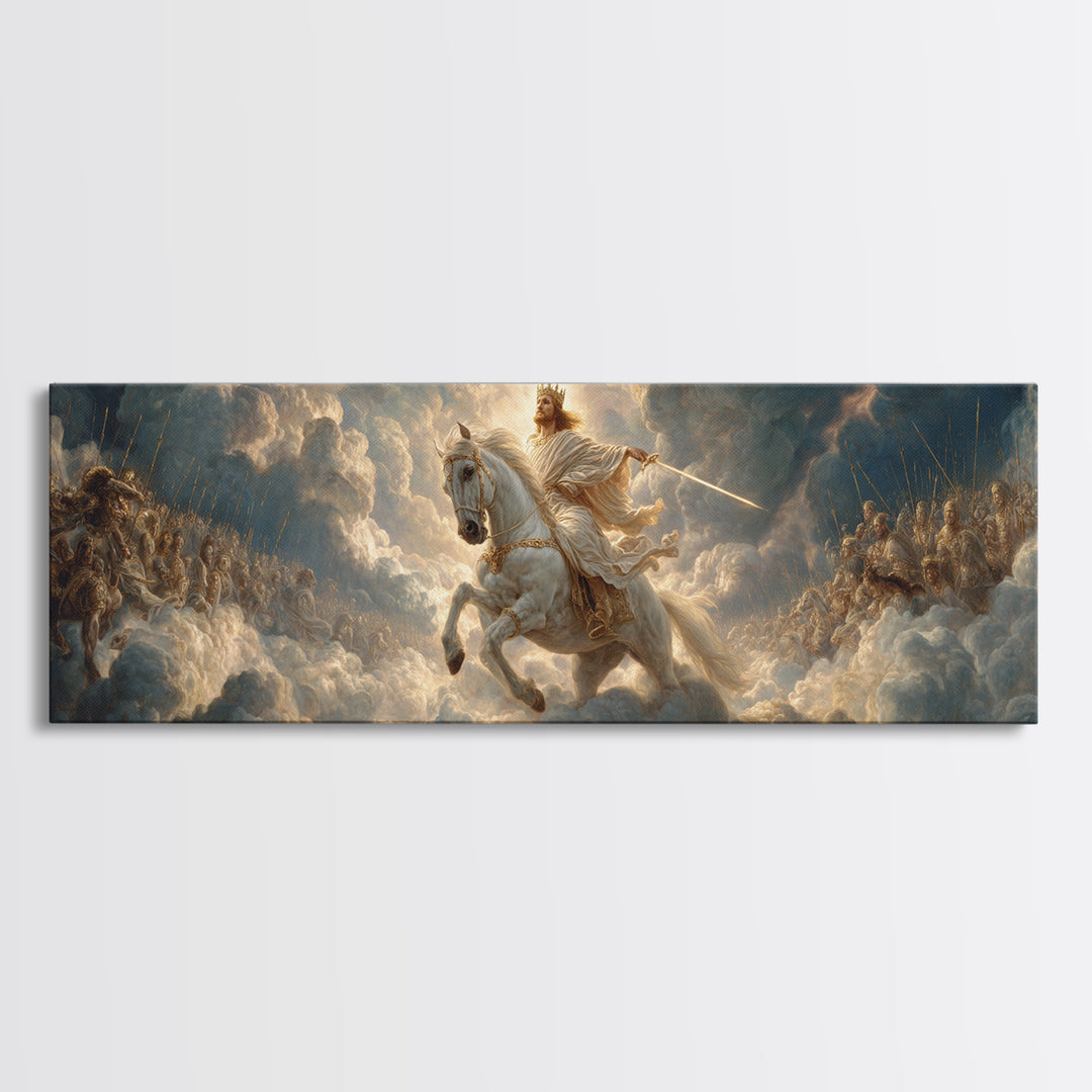 Epic Legendary Knight On White Horse Charging Battle Scene Framed Canvas Print Medieval Wall Art Dramatic Art