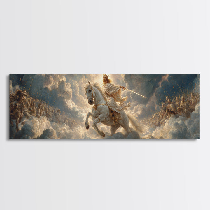 Epic Legendary Knight On White Horse Charging Battle Scene Framed Canvas Print Medieval Wall Art Dramatic Art