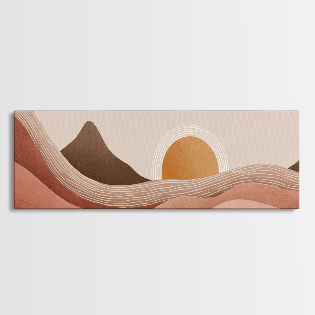 Desert Sunset Abstract Landscape Wall Art, Terracotta Mountain Canvas Print, Southwest Boho Living Room Decor, Wide Wall Art