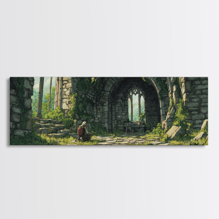 Serene Ruins With Adventurer In Medieval Stone Archway Wall Art Perfect For Home Decor Lovers And Fantasy Enthusiasts Framed Canvas Print