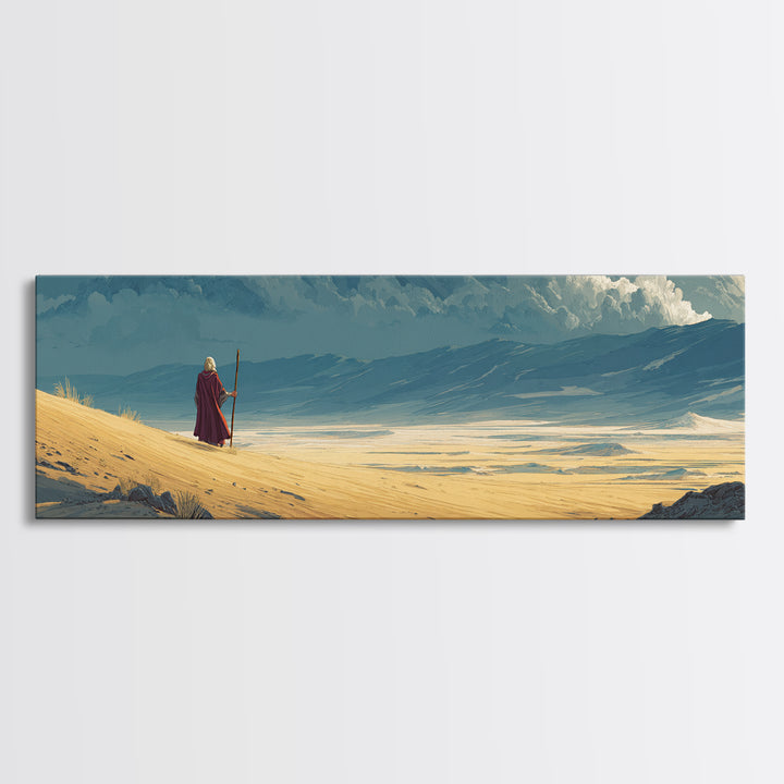 Solitary Traveler On Vast Desert Landscape With Dramatic Clouds Wall Art Canvas Print For Home Decor