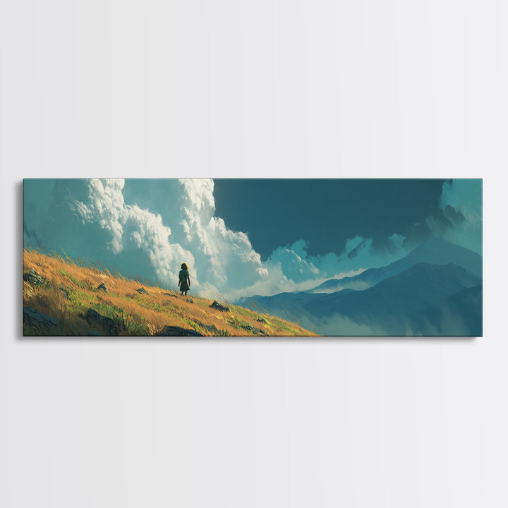 Peaceful Boat Under Blustery Sky Calm Seascape Watercolor Painting Style Wall Art Canvas Print