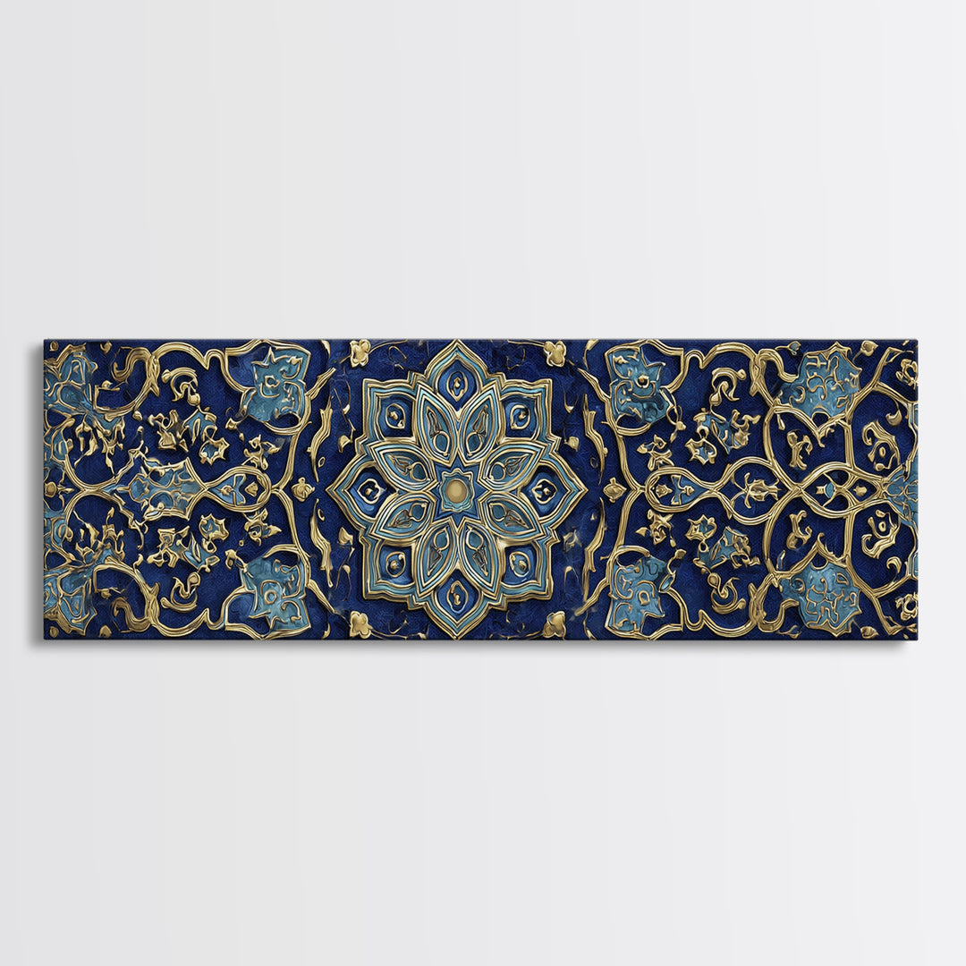 Intricate Middle Eastern Blue And Gold Patterned Islamic Art Decor Wall Art Canvas Print