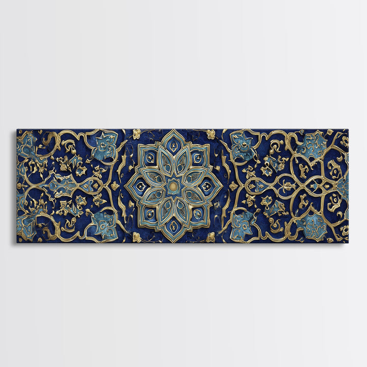 Intricate Middle Eastern Blue And Gold Patterned Islamic Art Decor Wall Art Canvas Print