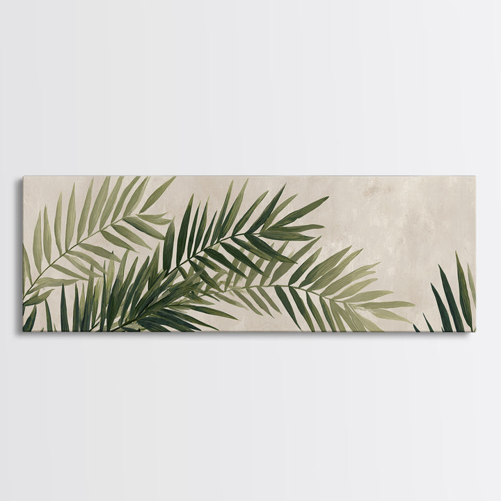 Palm Leaf Botanical Wall Art, Green Tropical Canvas Print, Coastal Boho Home Decor, Modern Nature Above Bed Wall Decor Print