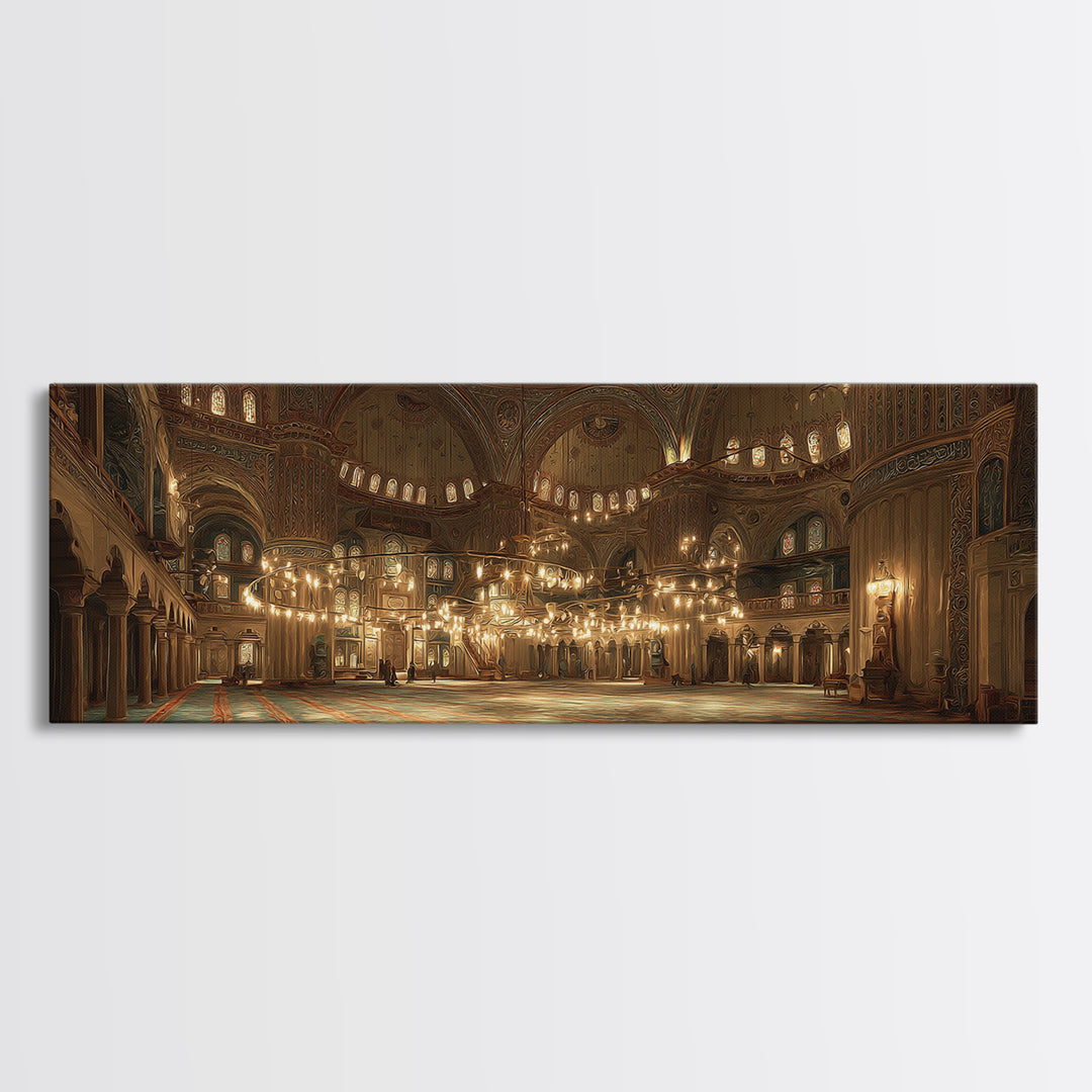 Grand Cathedral Interior With Golden Lighting And Ornate Details - Stunning Religious Wall Art Canvas Print For Classic Home Decor