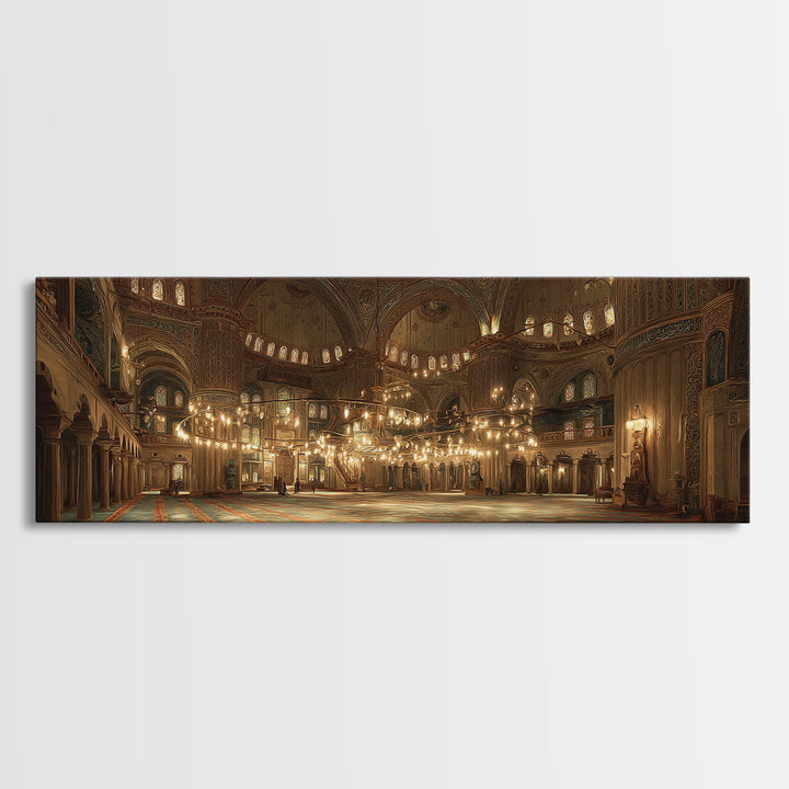 Grand Cathedral Interior With Golden Lighting And Ornate Details - Stunning Religious Wall Art Canvas Print For Classic Home Decor