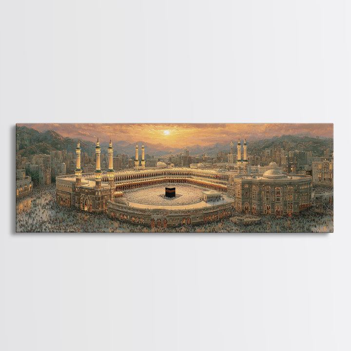Sunset Over Mecca Holy City Islamic Art Print Large Wall Art Framed Canvas Print For Spiritual Home Decor
