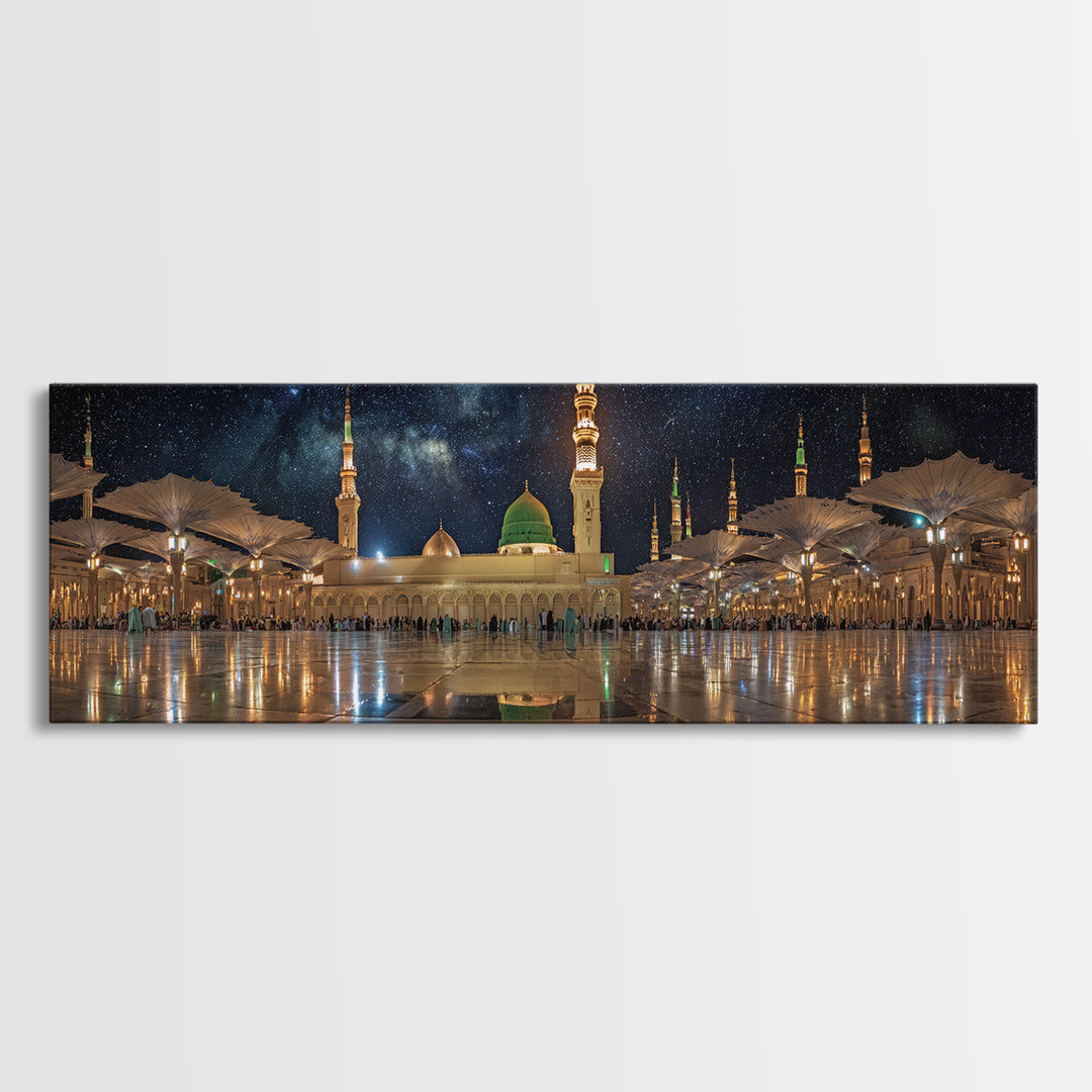 Night Sky Over Spiritual Islamic Mosque With Starry Stars Wall Art Canvas Print Mystical Middle Eastern Decor