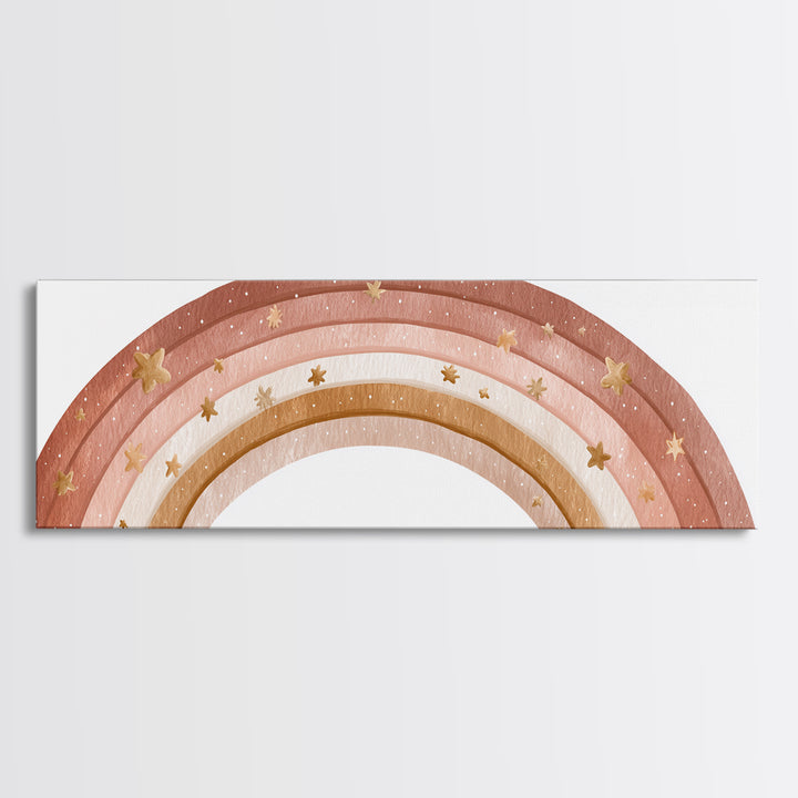 Boho Pastel Rainbow Nursery Wall Art, Pink Neutral Canvas Print, Girls Room Decor Baby Shower Gift And Kids Room Decor Art